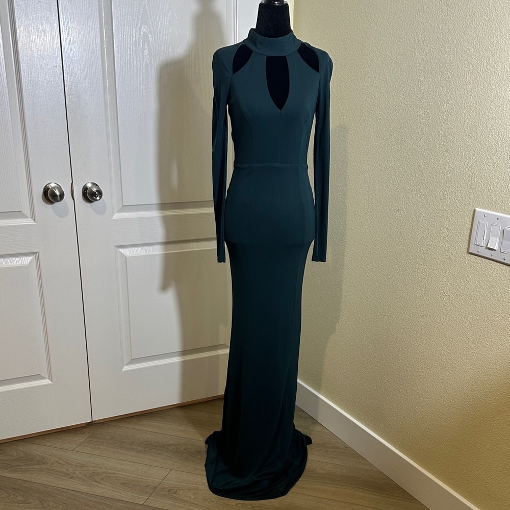 Elegant Green Long Sleeve Backless Jersey Dress. Made by ABS. XS